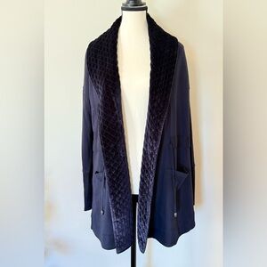 Soft Surroundings cotton blend Navy Blue Blazer with velvet trim